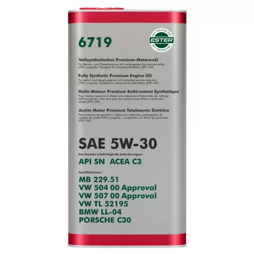 OEM FF Volkswagen Audi Skoda Seat Gyári Olaj 5W30 5L 6719 API SN ACEA C3 507 00 52195 LL-04 229.51 (motorolaj)