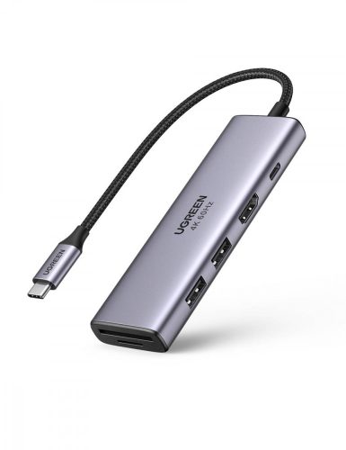 UGREEN CM511 5 az 1-ben adapter USB-C hub 2x USB, HDMI, USB-C, TF / SD (szürke)