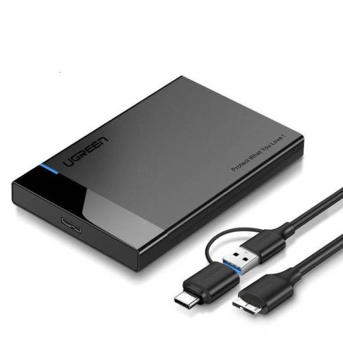 UGREEN US221 2.5 HDD / SSD külső ház, SATA, USB 3.0 + USB-C - micro USB-C 3.0 (fekete)