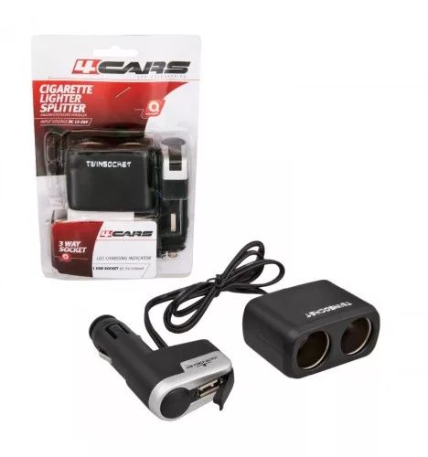 Szivargyújtó elosztó 2-es + USB 500mA 94142