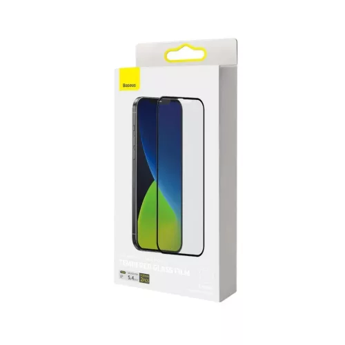 Baseus 2x Teljes képernyő 0,25 mm matt edzett üveg kerettel iPhone 12 mini Fekete (SGAPIPH54N-KM01)