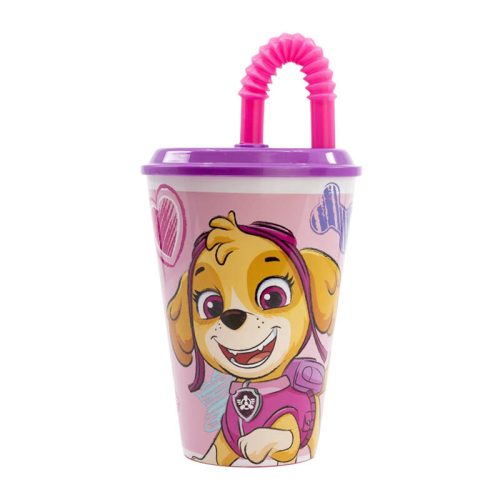 Vízespohár szívószállal gyerekeknek STOR 74530 430 ml Paw Patrol Skye (rózsaszín)