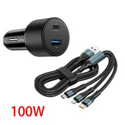   Gyors töltő USB/USB-C + 3 az 1-ben töltő különböző töltőfejekkel – 5A 100W 12/24V (02ACSET)