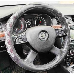   Műbőr kormányvédő 38cm fekete - szürke (203-7bk) autolife