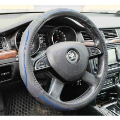 Autolife Műbőr Kormányvédő 38cm Fekete/Kék (2394BL)