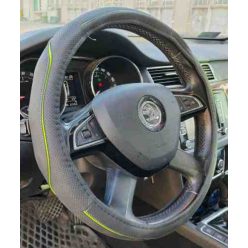 Autolife Műbőr Kormányvédő 38cm Fekete/Zöld (2394G)