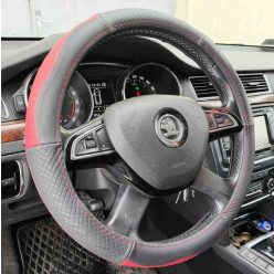   Valódi bőr kormányvédő 38cm fekete/bordó (5093BKBORDO) autolife