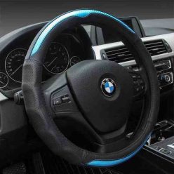   Valódi bőr kormányvédő 38cm fekete/kék (5408BL) autolife