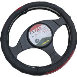  Valódi bőr kormányvédő 38cm fekete/piros (5408R) autolife