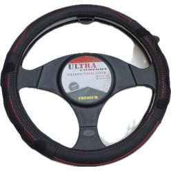   Valódi bőr kormányvédő 38cm fekete/piros (5002R) autolife