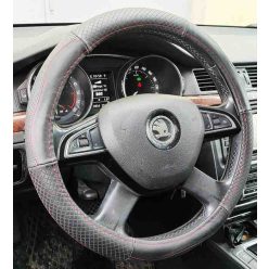 Valódi bőr kormányvédő 38cm fekete/piros – 5093BKR