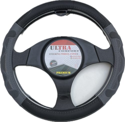 Valódi bőr kormányvédő 38cm fekete/szürke (5002GRAY) 00948 autolife