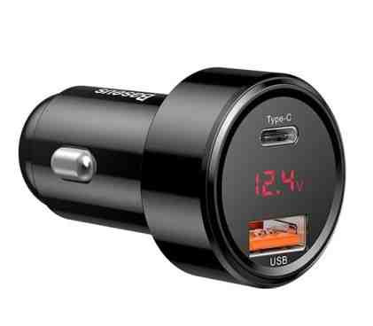 100W USB/USB-C autós gyorstöltő digitális voltmérővel (04AC)