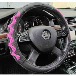   Műbőr kormányvédő 38cm fekete-pink 203-7P (203-7P) autolife