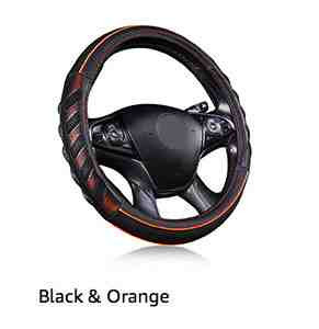 Valódi bőr kormányvédő 38cm fekete/narancs 5002OR (5002OR) (2002OR) autolife