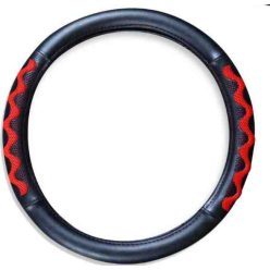 Műbőr kormányvédő 38cm fekete-piros 203-7BR autolife