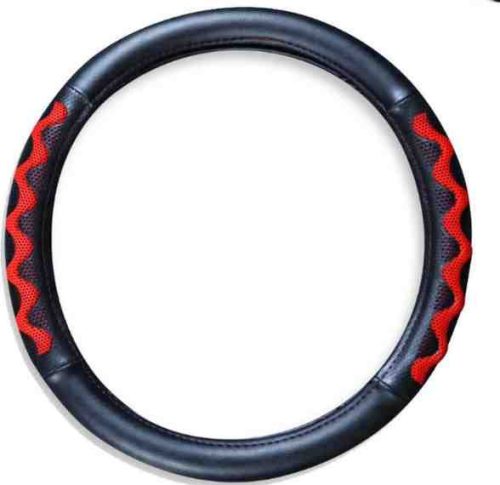 Műbőr kormányvédő 38cm fekete-piros 203-7BR autolife
