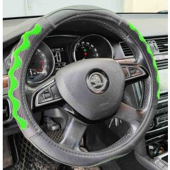   Műbőr kormányvédő 38cm fekete-zöld 203-7GR (203-7GR) autolife