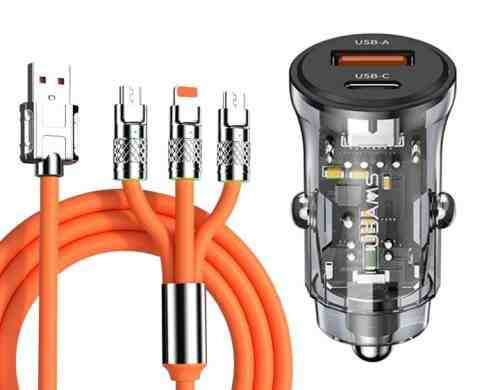 Gyorstöltő USB/USB-C + 3 az 1-ben töltő különböző töltőfejekkel - 6A 12-24V 120W (09ACSET)