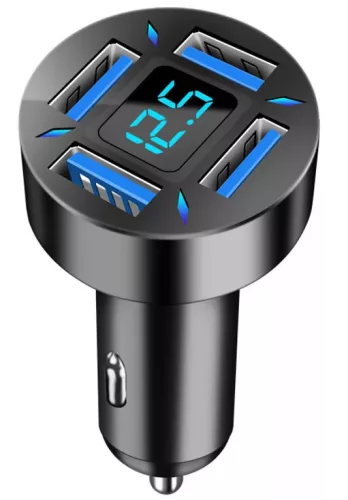 Autós töltő és voltmérő – 4 USB porttal – 4,8A – Quick Charge 3.0 – 12-24V (M42)