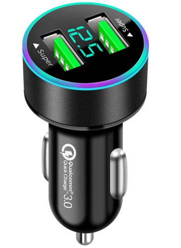 Autós töltő és voltmérő – 2 USB porttal – Quick Charge 3.0 – 12-24V (M23)