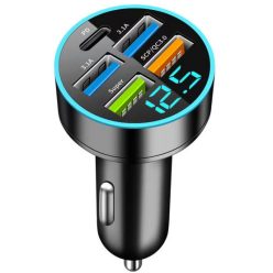   Autós töltő és voltmérő – 4 USB + USB-C portokkal – PD + 2 Super + QC3.1 + 3.1 – 12-24V (M57)