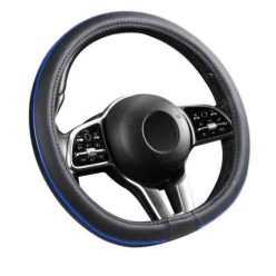   Bőrhatású kormányvédő 38cm – kék betétes, 'D' típusú