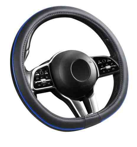 Bőrhatású kormányvédő 38cm – kék betétes, 'D' típusú