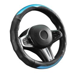   Premium Box Carbon Design valódi bőr kormányvédő 38 cm fekete-kék DW-5408BL (00894) autolife