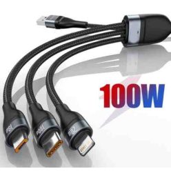   Gyorstöltő adatkábel 3 az 1-ben 6A 12-24V 100W alumínium ötvözet (12095)