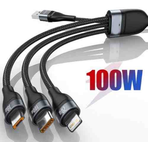 Gyorstöltő adatkábel 3 az 1-ben 6A 12-24V 100W alumínium ötvözet (12095)