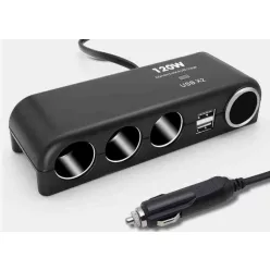   Szivargyújtó elosztó – 3 aljzat + 2 USB + öngyújtó aljzat, 12/24V, max. 120W – 13283
