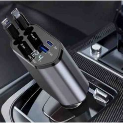   120 W 4in1 autós töltő – kihúzható kábel Type-C + Apple, PD USB, 12/24 V (13344)