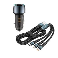   Autós töltő + 3in1 gyorstöltő kábel – 48W, Quick Charge 3.0, 12–24V (Autolife 13320)