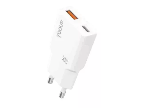 Ultra vékony dupla hálózati töltő 30W USB + Type-C PD Yooup NC113-D