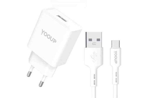 USB-s hálózati töltő 12W + USB / Type-C kábel Yooup NC76-A