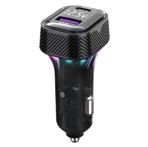 K27 Szivargyújtós gyorstöltő 45W – PD Type-C + USB, RGB világítással és beépített voltmérővel 13382