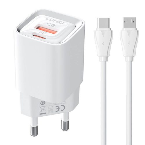 LDNIO A2317C USB, USB-C 30W táptöltő + USB-C - USB-C kábel