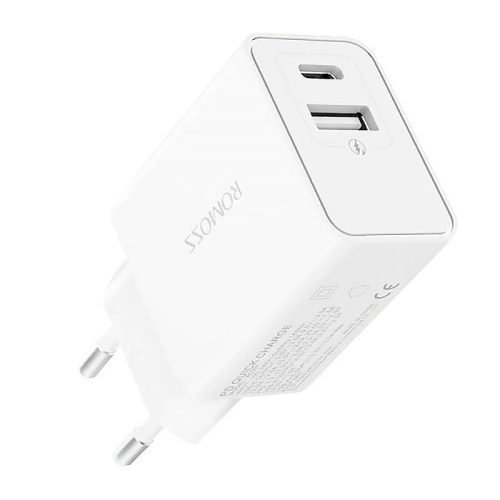 Romoss AC30T, USB + USB-C, 30 W fali töltő (fehér)