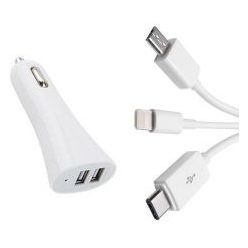 2-Es Usb Töltő M-Usb/Apple/Type-C 12V 2.1A