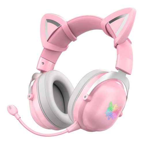 Az ONIKUMA B20 Bluetooth fejhallgató macskafüllel (rózsaszín).