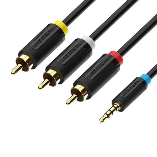 AV-kábel 3,5 mm-es dugasztól 3x RCA-dugaszig 2 m Vention BCBBH fekete