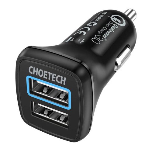 Autós töltő Choetech C0051, 30W QC 3.0, két portos (fekete)