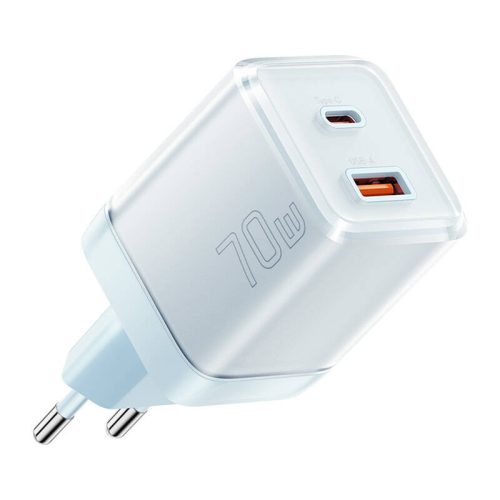 Yueqi 70 W GaN USB-C + USB-A táptöltő (kék).