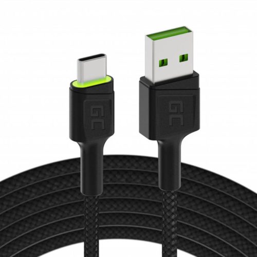 kábel USB - USB-C Zöld Cell GC Ray, 200cm, green LED, val Ultra Charge, QC 3.0