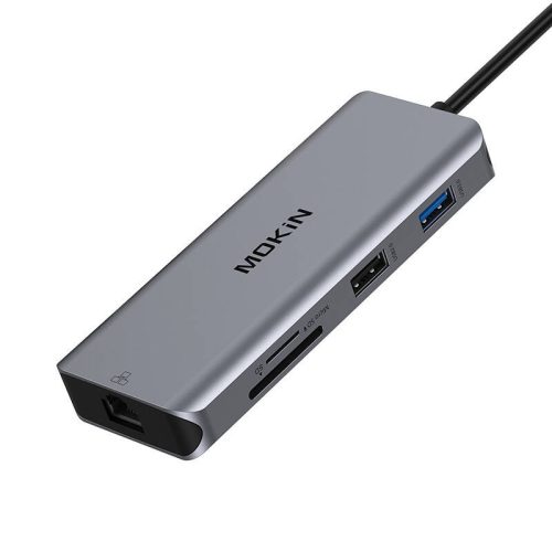 MOKiN 9in1 laptop dokkoló állomás USB C - 2x USB 3.0 + USB 2.0 + 2x HDMI + SD/TF + RJ45 + PD (ezüst)