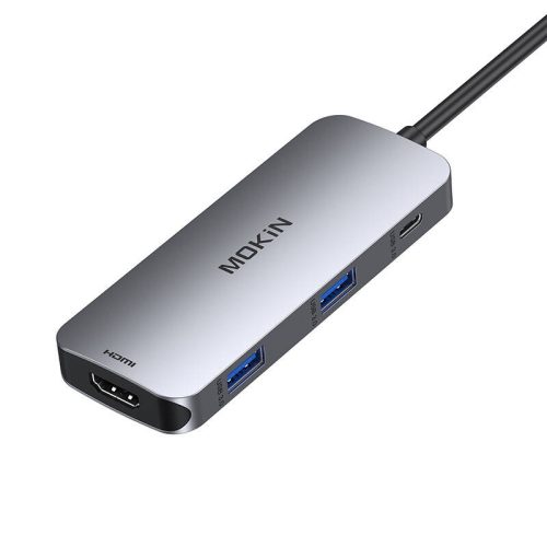 MOKiN 7 az 1-ben Adapter Hub USB-C - 2x USB 3.0 + 2x USB-C + SD + Micro SD + HDMI (ezüst)