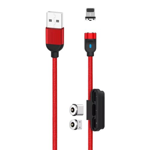 XO 3 az 1-ben mágneses USB-kábel USB-C / Lightning / Micro 2,4 A 1 m (piros).