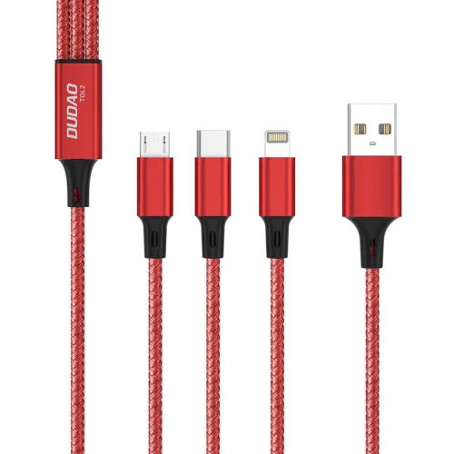 Dudao TGL2 3 az 1-ben USB-C / Lightning / micro USB kábel, 1 m (piros)