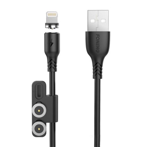 3 az 1-ben USB kábel Foneng X62 mágnessel (fekete)